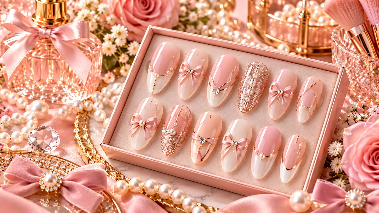 Illustrative image: Coquette Bow Nail Art Set – Pink Ribbon Accents
