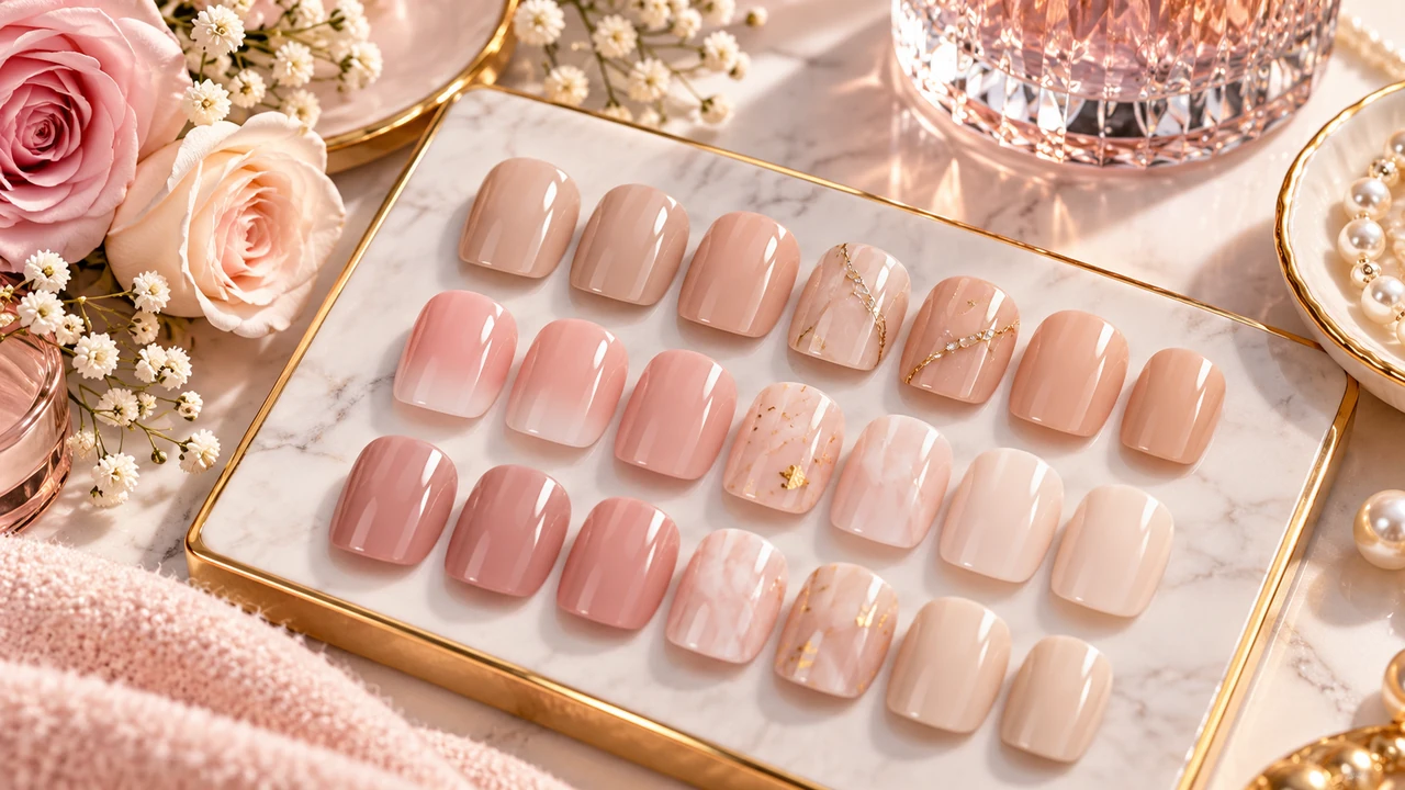 Illustrative image: Reusable Short Oval Press-On Nails – Soft Nude Gloss
